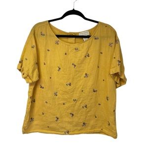 Cynthia Rowley Yellow Floral Embroidered Linen Blouse